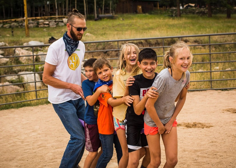 Children in a conga line