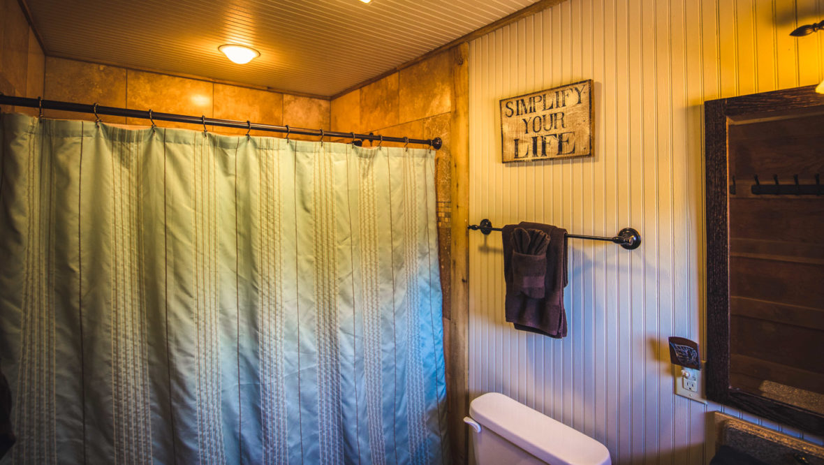 Ranch AB cabin kid's bathroom shower.