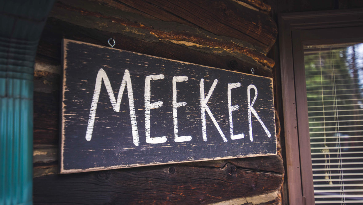 Meeker cabin outdoor sign titled "Meeker".